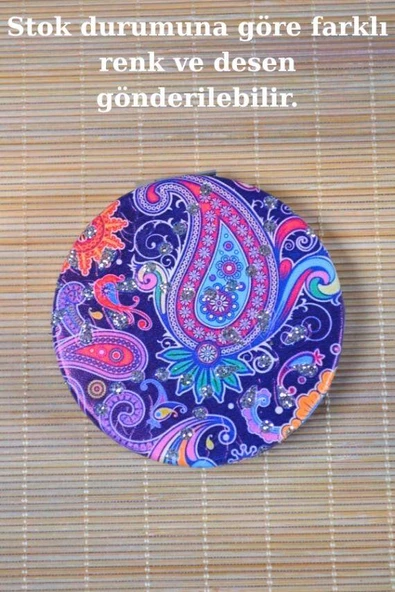 Cep Çanta Aynası, Makyaj Aynası Etnik Desenli Yuvarlak 7x7cm Model 2 - Resim 4