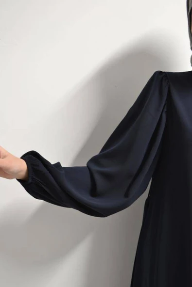 Medine İpeği Balon Kol Ferace Lacivert - Resim 5