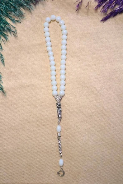 Taş 33lü Erkek Tesbihi Beyaz 10 Adet (İmameli - 23 cm, İmamesiz - 13 cm) - Resim 2