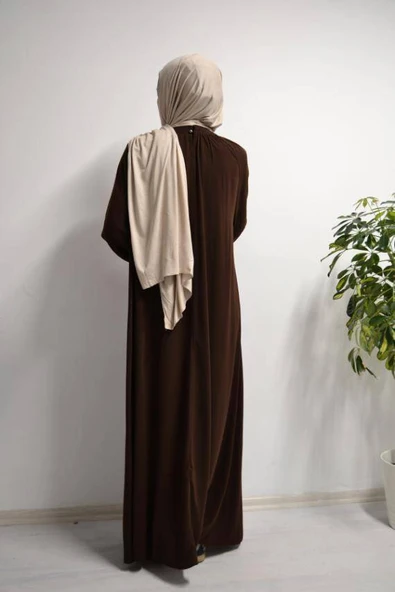 Medine İpeği Elbise Kahverengi - Resim 5