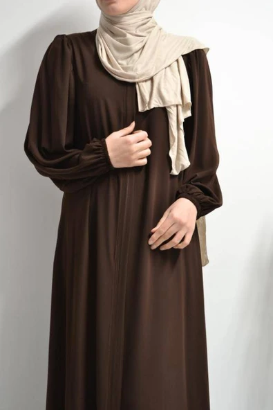 Medine İpeği Balon Kol Ferace Kahverengi - Resim 4