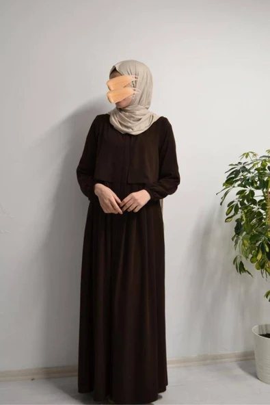 Medine İpeği Cepken Model Ferace Kahverengi - Resim 2