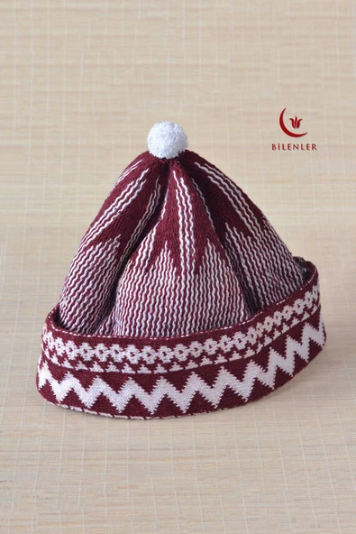 Kırçıllı Triko Örme Hacı Takkesi Bordo - 4