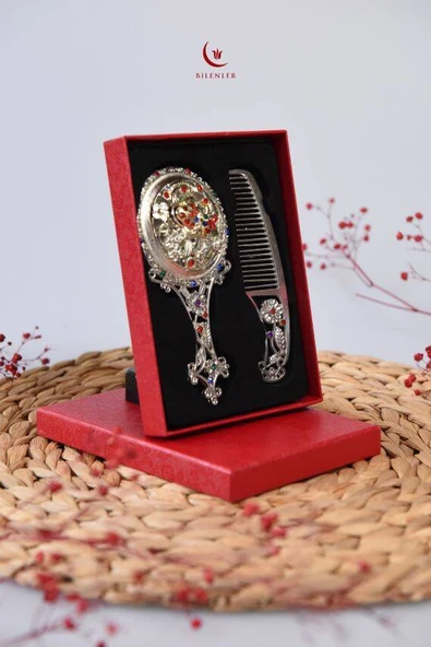 Ayna ve Tarak Seti- Hediyelik-Otantik Desenli - Resim 3