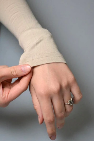 Pratik Tesettür Kolluk Penye Namaz Kolluğu Krem - Resim 3