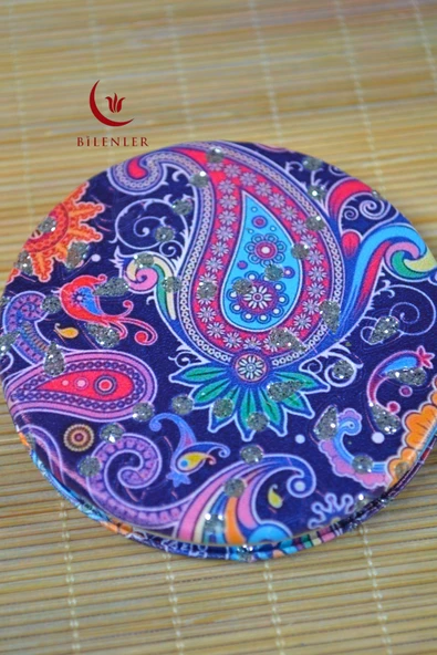 Cep Çanta Aynası, Makyaj Aynası Etnik Desenli Yuvarlak 7x7cm Model 2