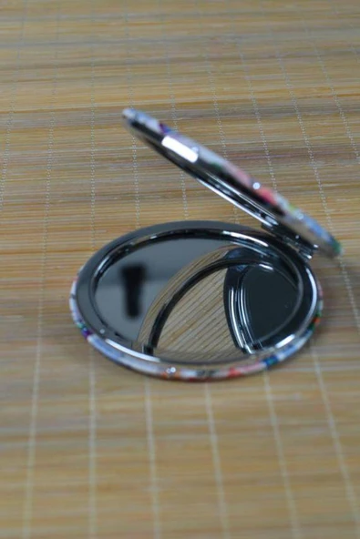 Cep Çanta Aynası, Makyaj Aynası Etnik Desenli Yuvarlak 7x7cm Model 3 - Resim 2