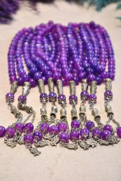 Taş 33lü Erkek Tesbihi Mor 10 Adet (İmameli - 23 cm, İmamesiz - 13 cm) - Resim 4