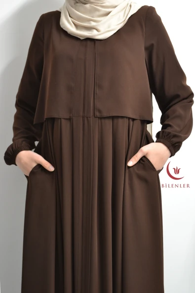 Medine İpeği Cepken Model Ferace Kahverengi