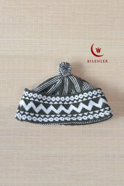 Kırçıllı Triko Örme Hacı Takkesi Yeşil - Resim 4