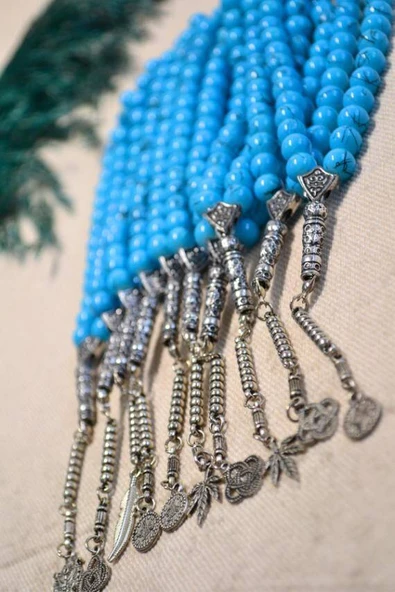 Taş 33lü Erkek Tesbihi Açık Mavi 10 Adet (İmameli - 23 cm, İmamesiz - 13 cm) - Resim 3