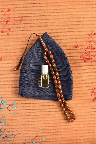 Lüks Takke-Kuka Tesbih ve Esans Seti Lacivert ürün görseli