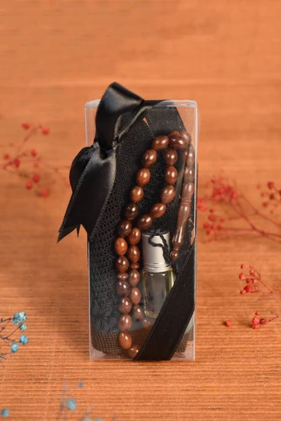 Lüks Takke-Kuka Tesbih ve Esans Seti Siyah - Resim 4