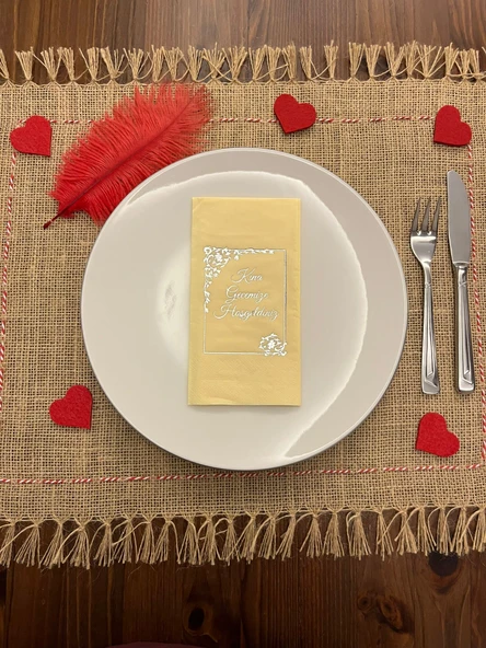 Gümüş Yaldızlı Sarı Çerçeve Detaylı Kına Gecemize Hoşgeldiniz Peçete 16 Adet ürün görseli 1