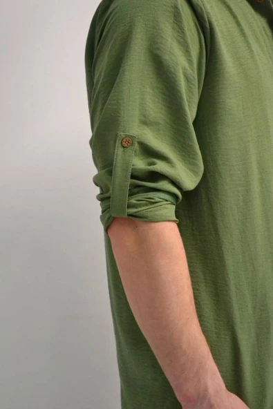 Erkek Pamuklu Aerobin Kumaş Hac ve Umre Takımı Yeşil -Bol Kesim-Rahat Kalıp - Resim 3