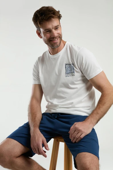 Arnetta 3304 Erkek Beyaz Kısa Kollu Şortlu Bermuda Pijama Takım - 2