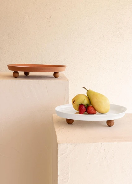 The Mia Limoges Ahşap Ayaklı Tabak Terracota 27x23x7 cm - Resim 6