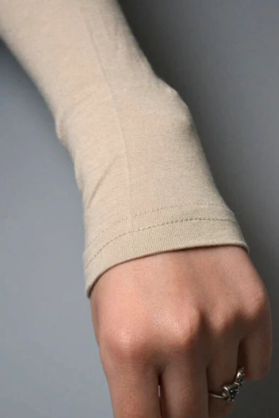 Pratik Tesettür Kolluk Penye Namaz Kolluğu Krem - Resim 4