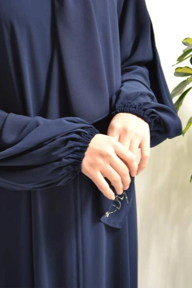 Medine İpeği Kendinden Şallı Ferace Lacivert - Resim 2