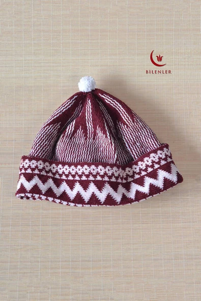 Kırçıllı Triko Örme Hacı Takkesi Bordo - Resim 2