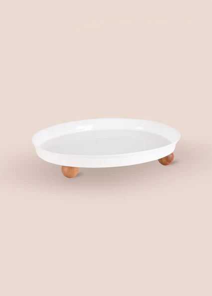The Mia Limoges Ahşap Ayaklı Tabak Beyaz 27x23x7 cm - 9