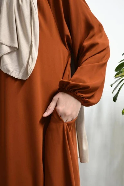 Medine İpeği Elbise Kiremit - Resim 3