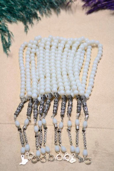 Taş 33lü Erkek Tesbihi Beyaz 10 Adet (İmameli - 23 cm, İmamesiz - 13 cm) - Resim 4