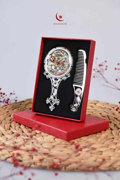 Ayna ve Tarak Seti- Hediyelik-Otantik Desenli - Resim 4