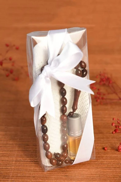 Lüks Takke-Kuka Tesbih ve Esans Seti Beyaz - Resim 3