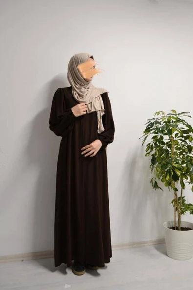 Medine İpeği Balon Kol Ferace Kahverengi ürün görseli