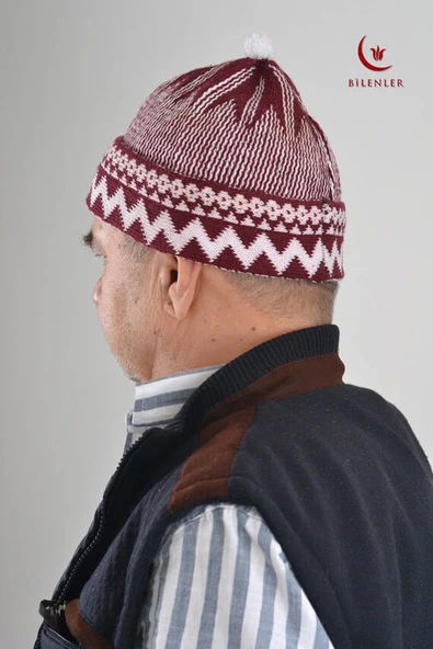 Kırçıllı Triko Örme Hacı Takkesi Bordo