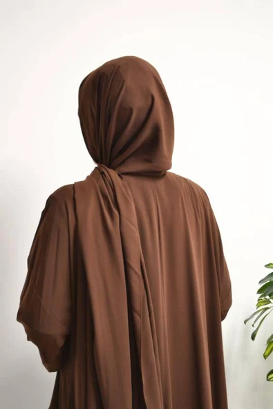 Medine İpeği Kendinden Şallı Ferace Kahverengi - Resim 5