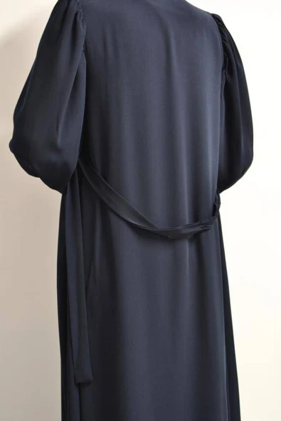 Medine İpeği Balon Kol Ferace Lacivert - Resim 3