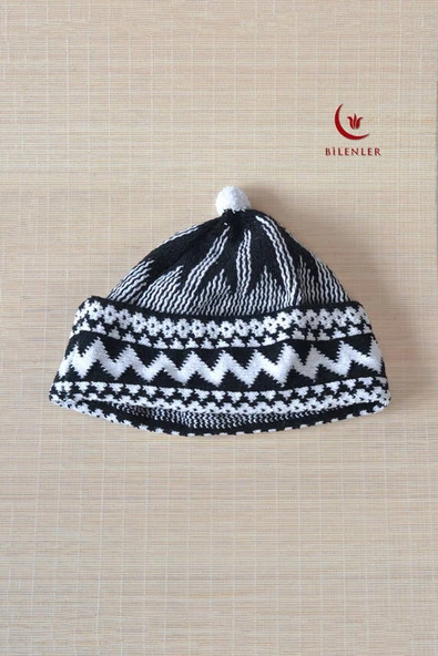 Kırçıllı Triko Örme Hacı Takkesi Siyah - Resim 3