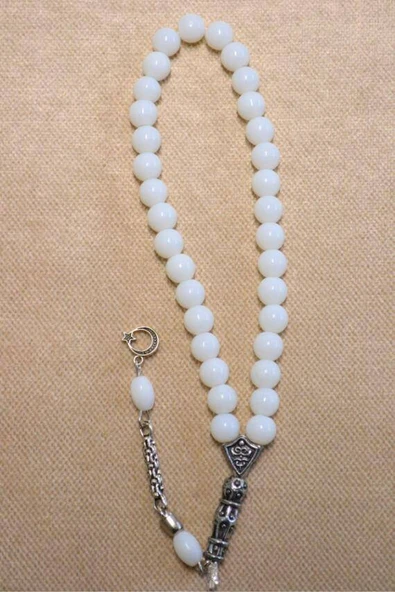 Taş 33lü Erkek Tesbihi Beyaz 10 Adet (İmameli - 23 cm, İmamesiz - 13 cm) ürün görseli