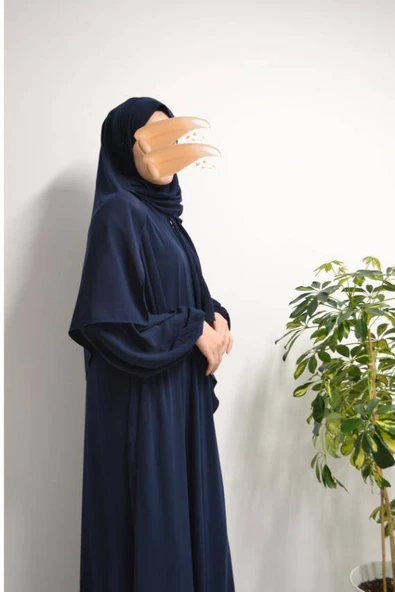 Medine İpeği Kendinden Şallı Ferace Lacivert ürün görseli