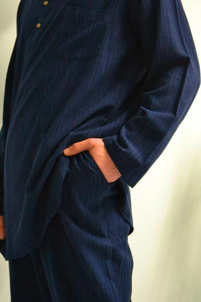 Afgan Model Pamuklu Keten Erkek Takım Lacivert– Rahat Kalıp - Resim 2