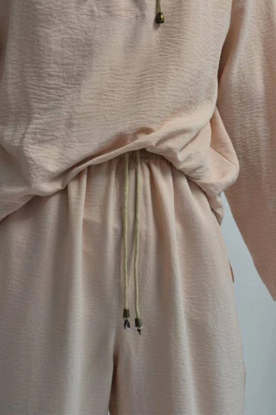 Hac ve Umre İçin Erkek Takım -Lastikli Pantolon&Dik Yaka Gömlek Bej - 5