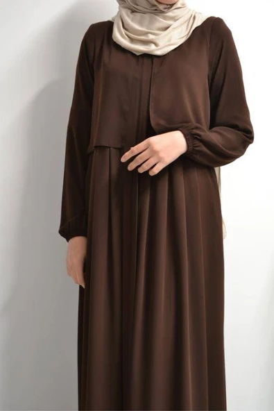 Medine İpeği Cepken Model Ferace Kahverengi - Resim 3