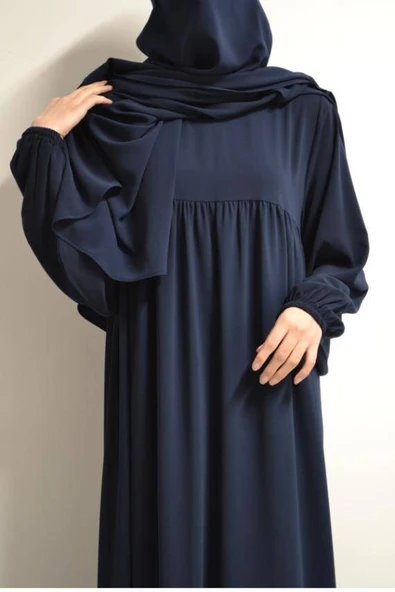 Medine İpeği Elbise- Sufle ve Peçe Takım Üç Parça Set Lacivert - Resim 2