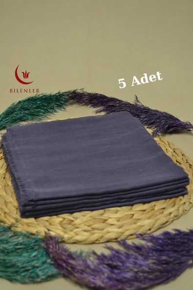 Flamlı Kare Pamuklu Eşarp Mor 5 Adet - Resim 2