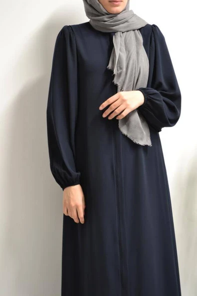 Medine İpeği Balon Kol Ferace Lacivert - Resim 6