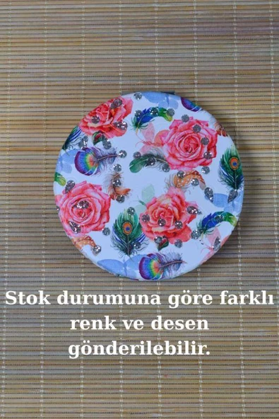 Cep Çanta Aynası, Makyaj Aynası Etnik Desenli Yuvarlak 7x7cm Model 3 - Resim 4