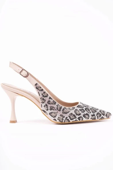 Pisagor Ps-319570 7 Cm Topuklu Kadın Taşlı Arkası Açık Stiletto Abiye Ayakkabı - 9