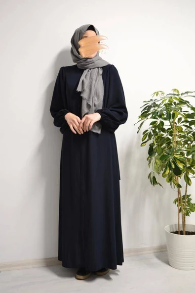 Medine İpeği Balon Kol Ferace Lacivert ürün görseli