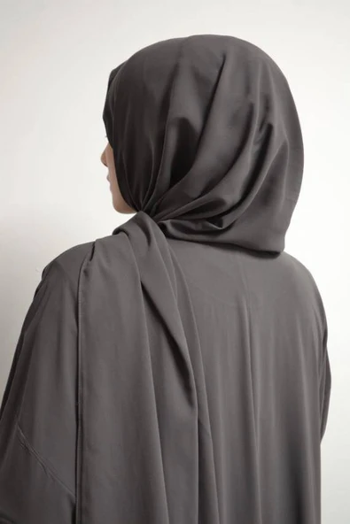 Medine İpeği Kendinden Şallı Ferace Füme - Resim 3