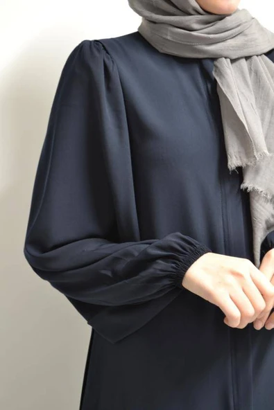 Medine İpeği Balon Kol Ferace Lacivert - Resim 4