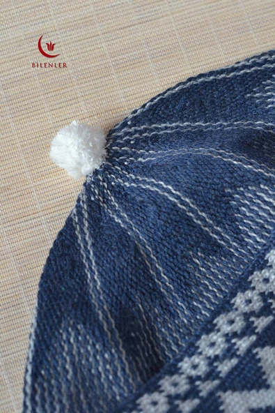 Kırçıllı Triko Örme Hacı Takkesi Mavi - Resim 4