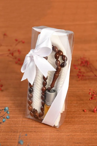 Lüks Takke-Kuka Tesbih ve Esans Seti Beyaz - Resim 4