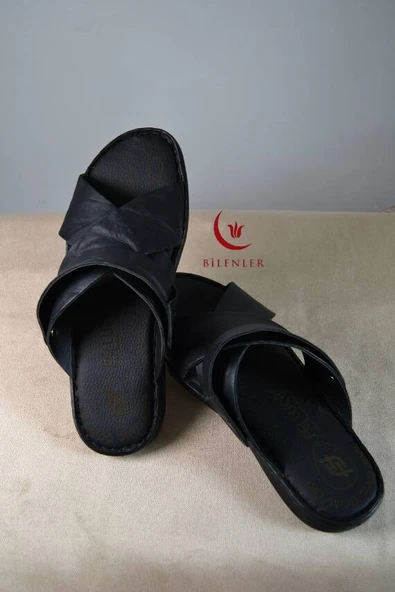 Erkek Çapraz Model Yumuşak Taban Sandalet Siyah –Hac Umre ve Günlük Kullanıma Uygun - 6